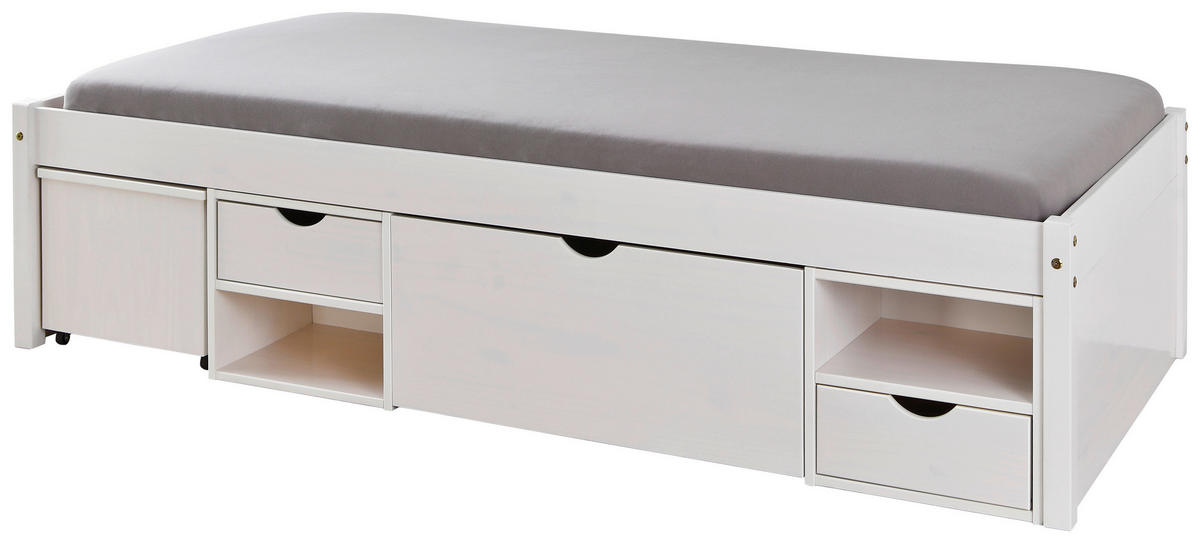 STAURAUMBETT 90/200 cm  in Weiß  - Naturfarben/Weiß, Basics, Holz (90/200cm) - MID.YOU