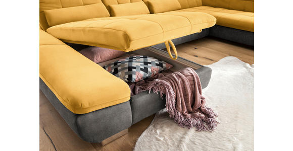 WOHNLANDSCHAFT in Mikrofaser Dunkelgelb, Grau  - Chromfarben/Dunkelgelb, Design, Kunststoff/Textil (204/350/211cm) - Xora