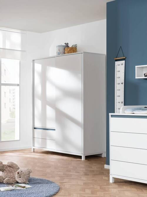 BABYKLEIDERSCHRANK Olli Schiebetürenschrank 2T2S Blau, Weiß  - Blau/Weiß, Basics, Holzwerkstoff (164/204/62cm) - Paidi