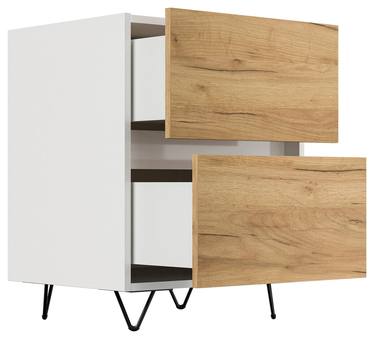 NACHTTISCH 51,2/65/42 cm  in Weiß, Eichefarben  - Eichefarben/Schwarz, Basics, Holzwerkstoff/Metall (51,2/65/42cm) - MID.YOU