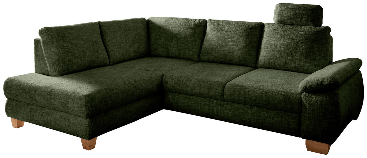 ECKSCHLAFSOFA in Struktur Dunkelgrün  - Wildeiche/Dunkelgrün, Modern, Holz/Textil (206/265cm) - Livetastic