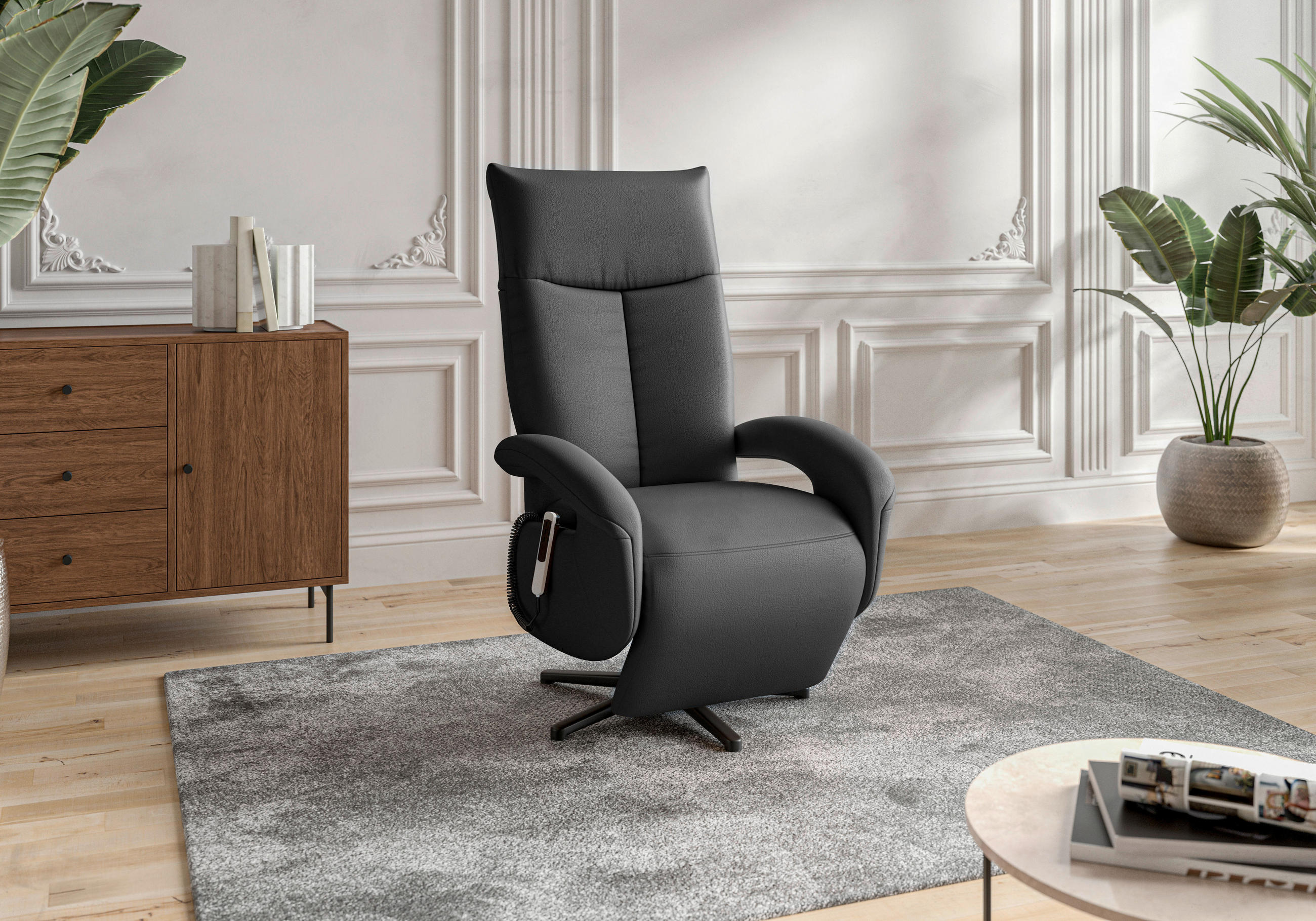 SIT & MORE Sessel Leder in Schwarz drehbar
