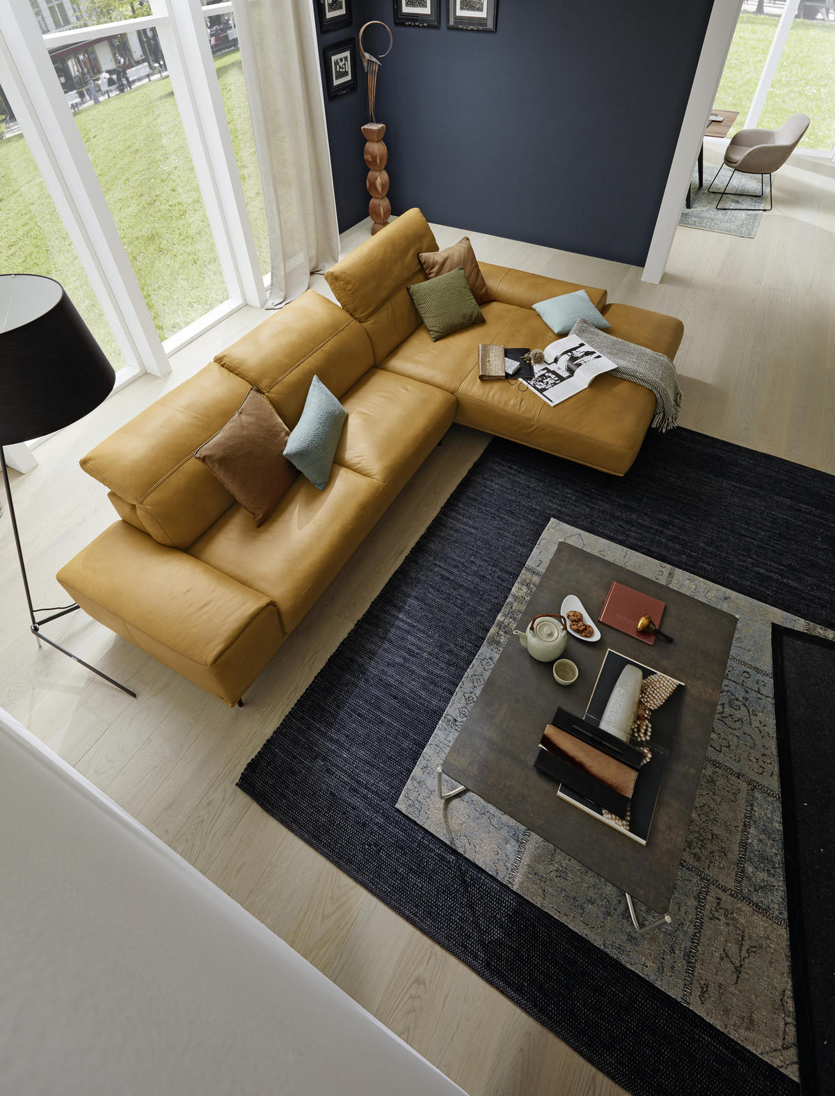 ECKSOFA MR 2490 Gelb Echtleder  - Gelb/Bronzefarben, Design, Leder/Metall (342/207cm) - Musterring