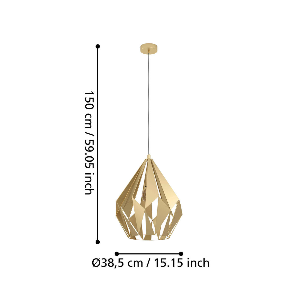 HÄNGELEUCHTE 38,5/150 cm    - Goldfarben, Design, Metall (38,5/150cm) - Eglo