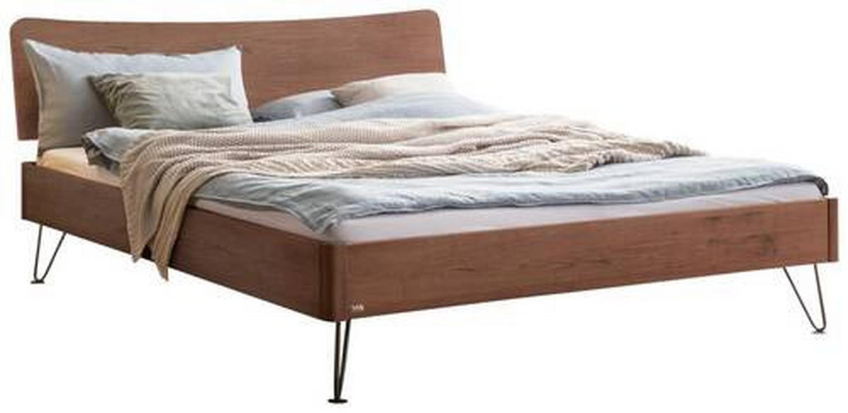 BETT 140/200 cm  in Anthrazit, Nussbaumfarben   - Anthrazit/Nussbaumfarben, Modern, Holz/Metall (140/200cm) - Hasena