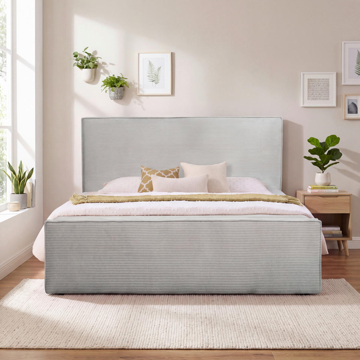 BOXBETT 180/200 cm,  in Hellgrau, gepolstertes Kopfteil, Bettkasten, Topper, Matratzen, H3 + H3 = fest  - Hellgrau/Schwarz, Basics, Kunststoff/Textil (180/200cm) - Chameo