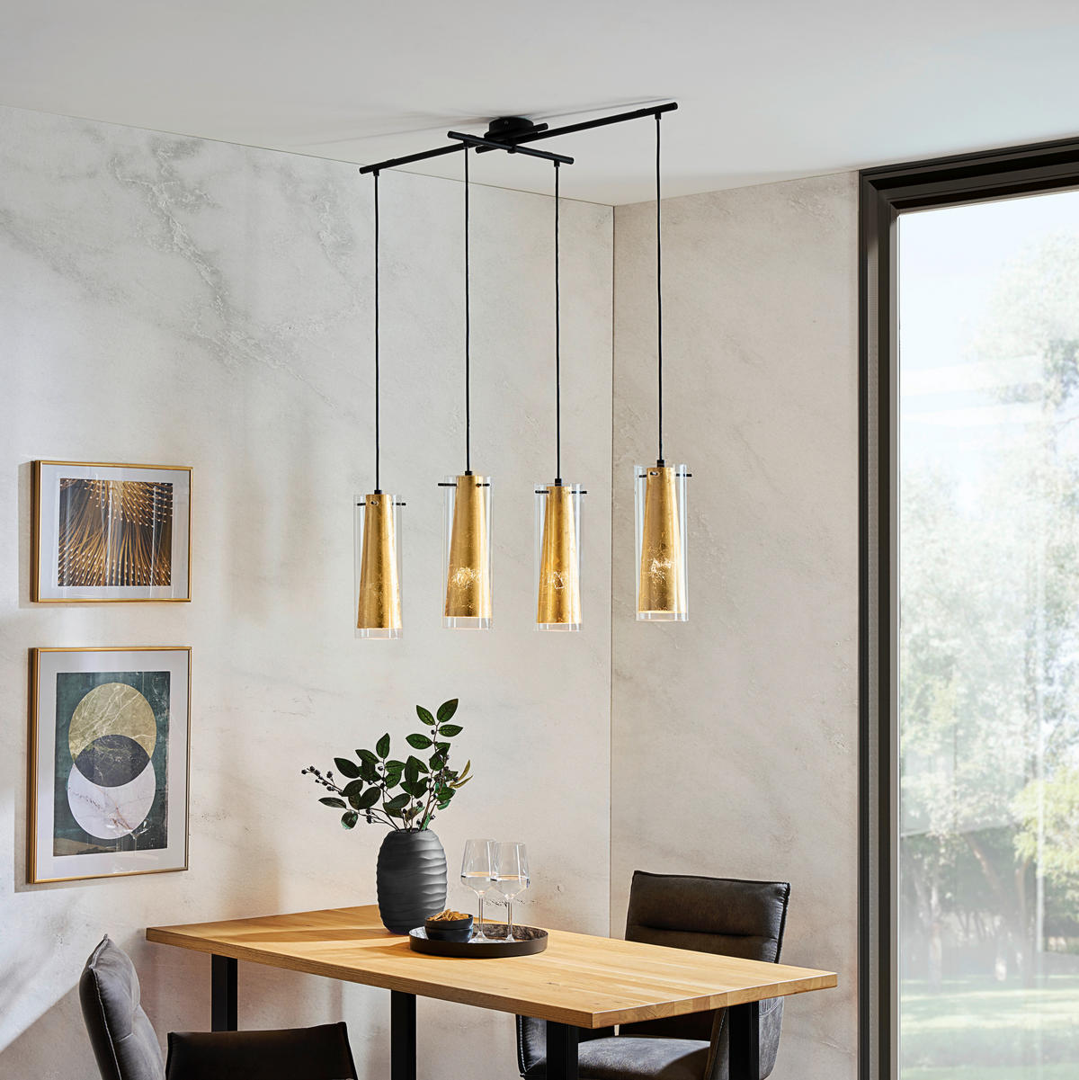 HÄNGELEUCHTE 90,5/36/110 cm    - Goldfarben/Schwarz, Trend, Glas/Metall (90,5/36/110cm) - Eglo