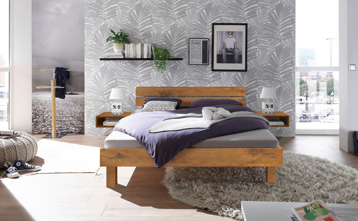 BETT 100/200 cm  in Wildeiche   - Wildeiche/Eichefarben, Natur, Holz (100/200cm) - Hasena