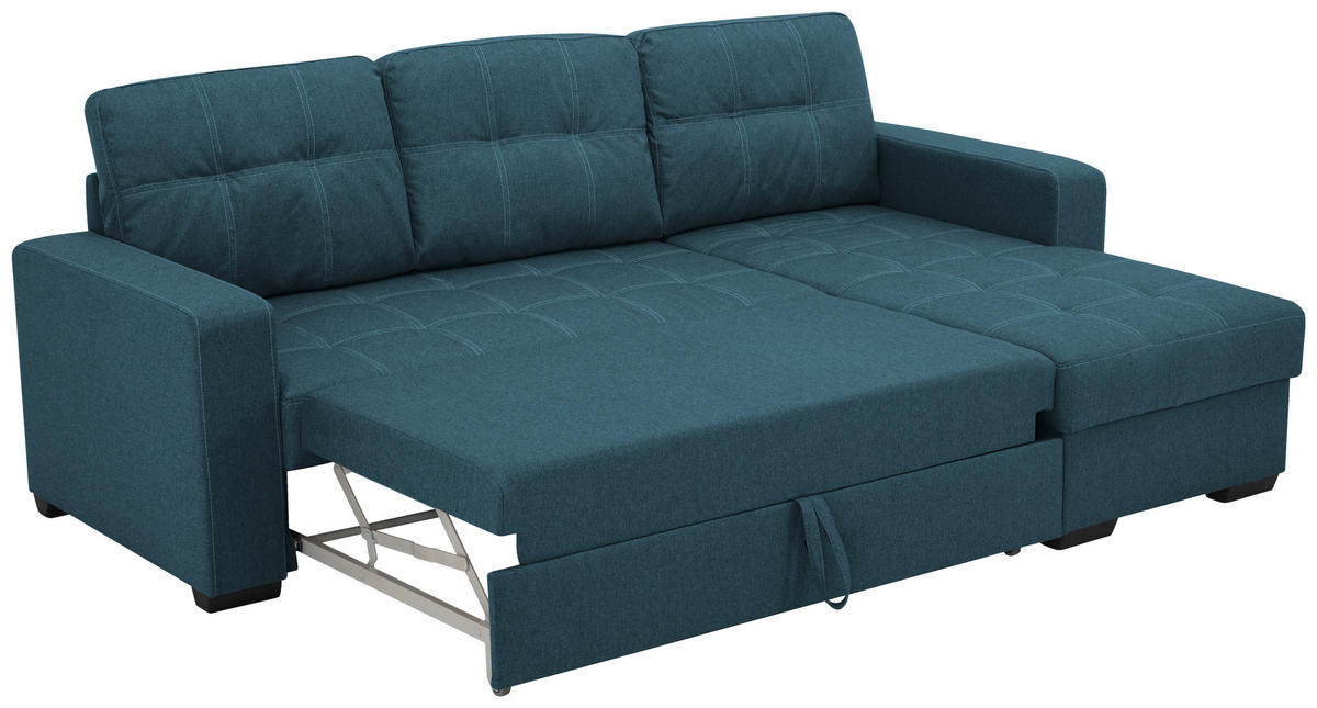 ECKSCHLAFSOFA  mit Mikrofaser Petrol  - Petrol/Schwarz, Design, Kunststoff/Textil (240/160cm) - Livetastic