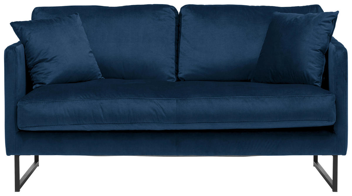 2-SITZER-SOFA Samt Dunkelblau  - Schwarz/Dunkelblau, Design, Textil/Metall (150/78/84cm) - Carryhome