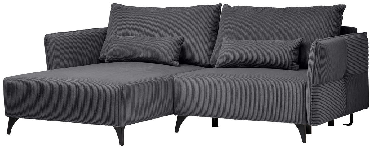 ECKSOFA Graphitfarben Cord  - Schwarz/Graphitfarben, Design, Textil/Metall (175/254cm) - Stylife