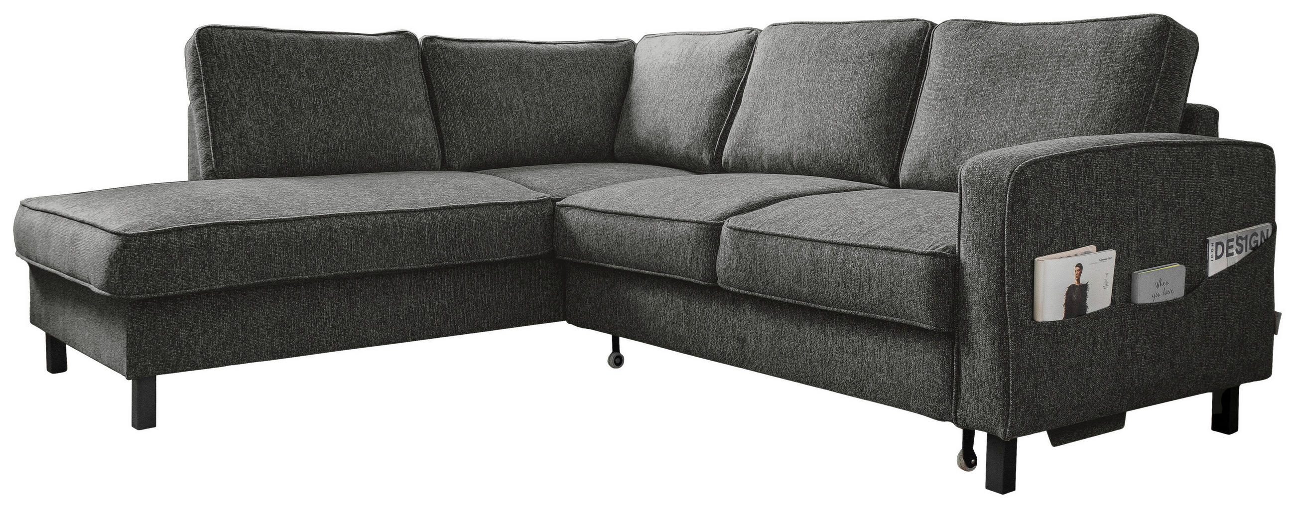 ROHOVÁ SEDACIA SÚPRAVA, textil, tmavosivá - čierna/tmavosivá, drevo/textil (198/233cm)
