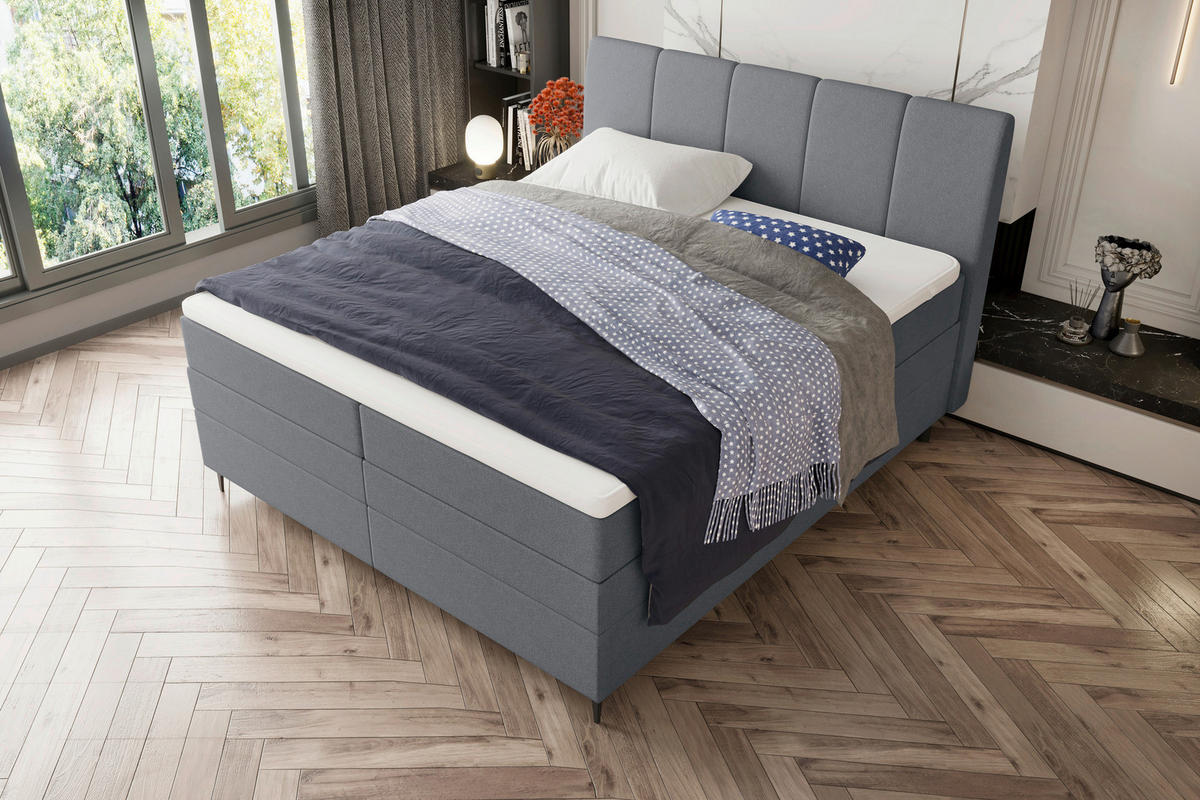 BOXSPRINGBETT 180/200 cm  in Grau  - Schwarz/Grau, KONVENTIONELL, Textil/Metall (180/200cm) - Boxxx