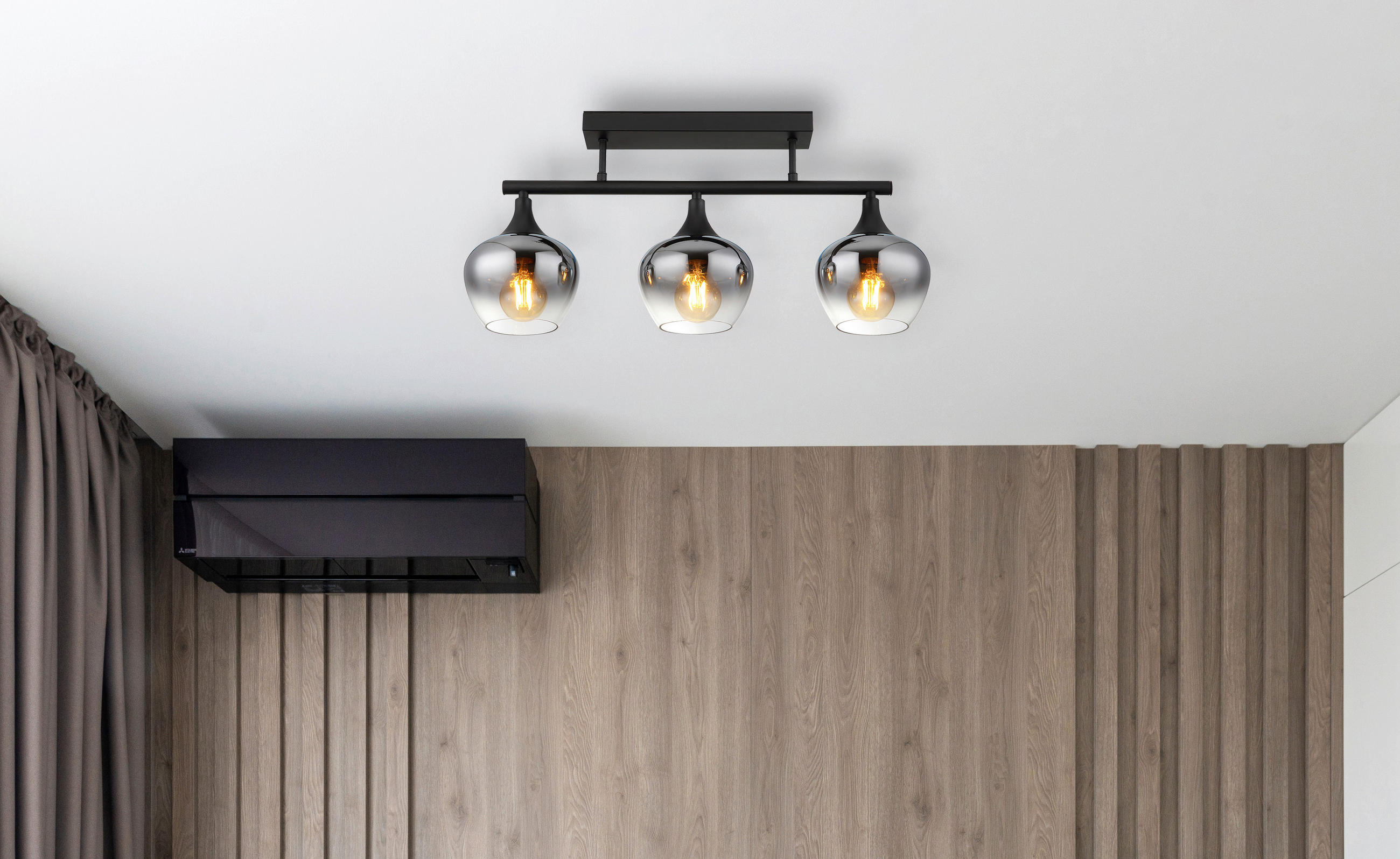 DECKENLEUCHTE 65/15/28,5 cm - Schwarz, Design, Glas/Metall (65/15/28,5cm) - Globo