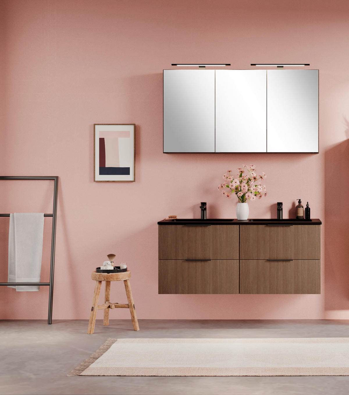 BADEZIMMER 3-teilig  in 120 cm  - Dunkelbraun/Schwarz, Natur, Glas/Holzwerkstoff (120cm) - Held