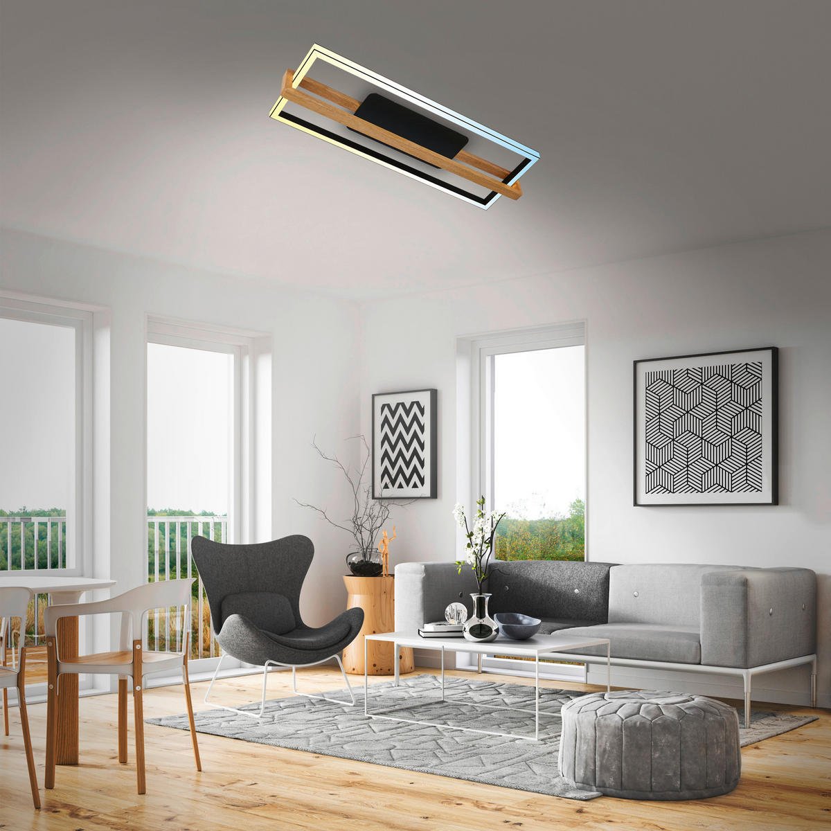 LED-DECKENLEUCHTE   - Schwarz/Braun, Natur, Holz/Kunststoff (84,5/30/12cm) - Briloner
