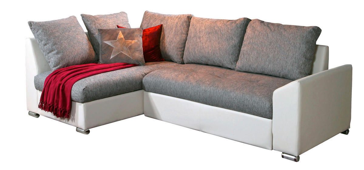 SEDEŽNA GARNITURA, siva, bela  - siva/bela, Design, kovina/tekstil (150/240cm) - Boxxx