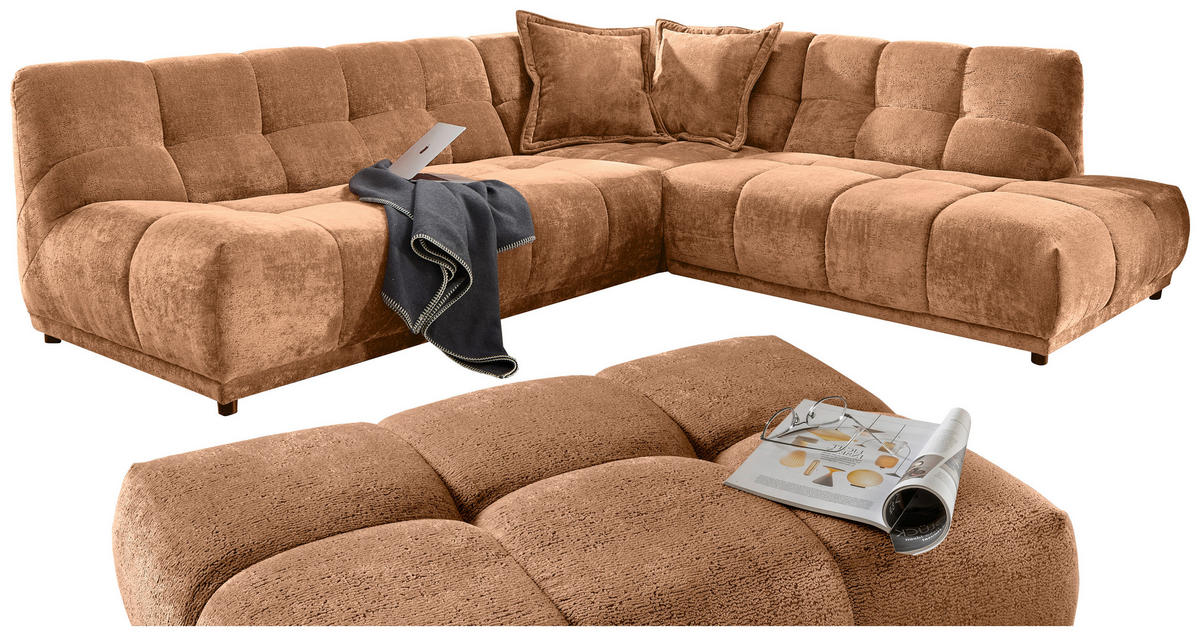 ECKSOFA ITALIA Koralle Chenille Hocker  - Koralle/Schwarz, MODERN, Kunststoff/Textil (284/250cm) - Livetastic
