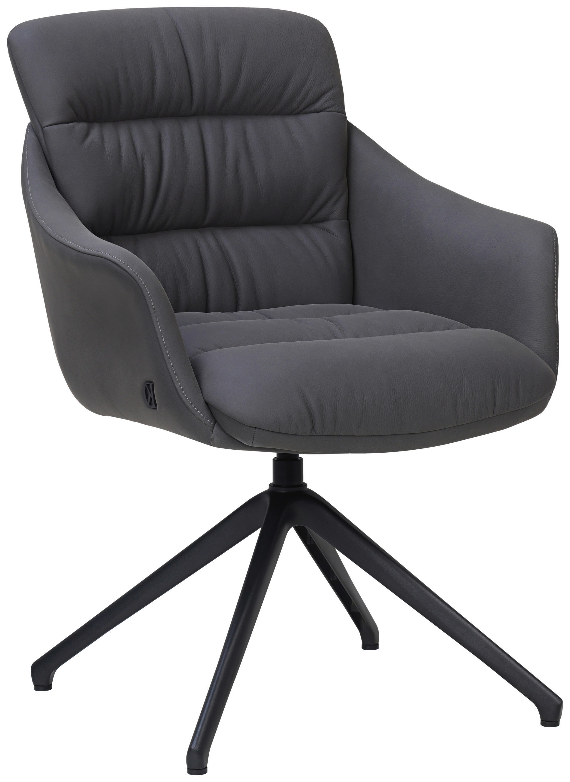 ARMLEHNSTUHL  Sitzfläche 360° drehbar, inklusive Armlehnen, automatische Rückholfunktion  Echtleder  - Schwarz, Design, Leder/Metall (62/85,5/65cm) - Dieter Knoll