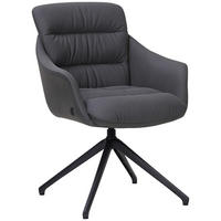 ARMLEHNSTUHL  Sitzfläche 360° drehbar, inklusive Armlehnen, automatische Rückholfunktion  Echtleder  - Schwarz, Design, Leder/Metall (62/85,5/65cm) - Dieter Knoll