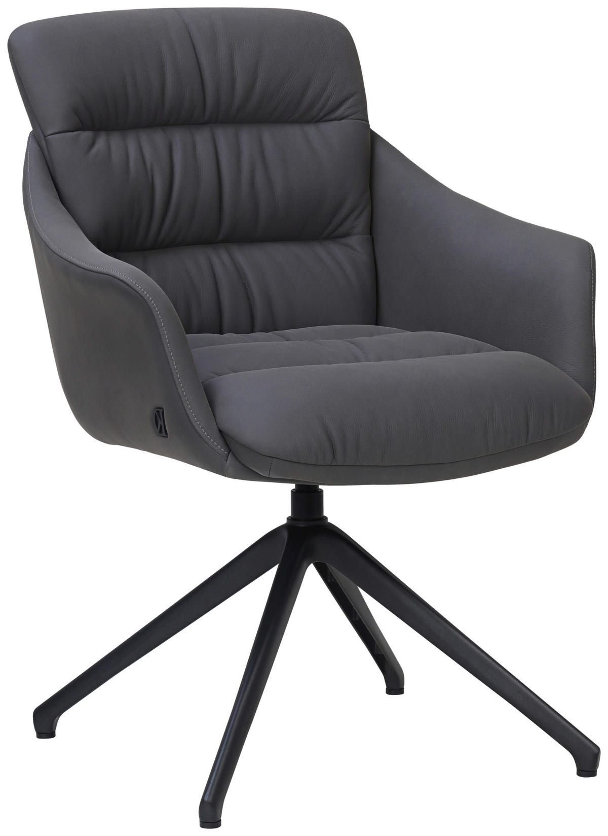 ARMLEHNSTUHL  Sitzfläche 360° drehbar, inklusive Armlehnen, automatische Rückholfunktion  Echtleder  - Schwarz, Design, Leder/Metall (62/85,5/65cm) - Dieter Knoll