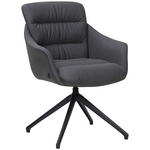 ARMLEHNSTUHL  Sitzfläche 360° drehbar, inklusive Armlehnen, automatische Rückholfunktion  Echtleder  - Schwarz, Design, Leder/Metall (62/85,5/65cm) - Dieter Knoll