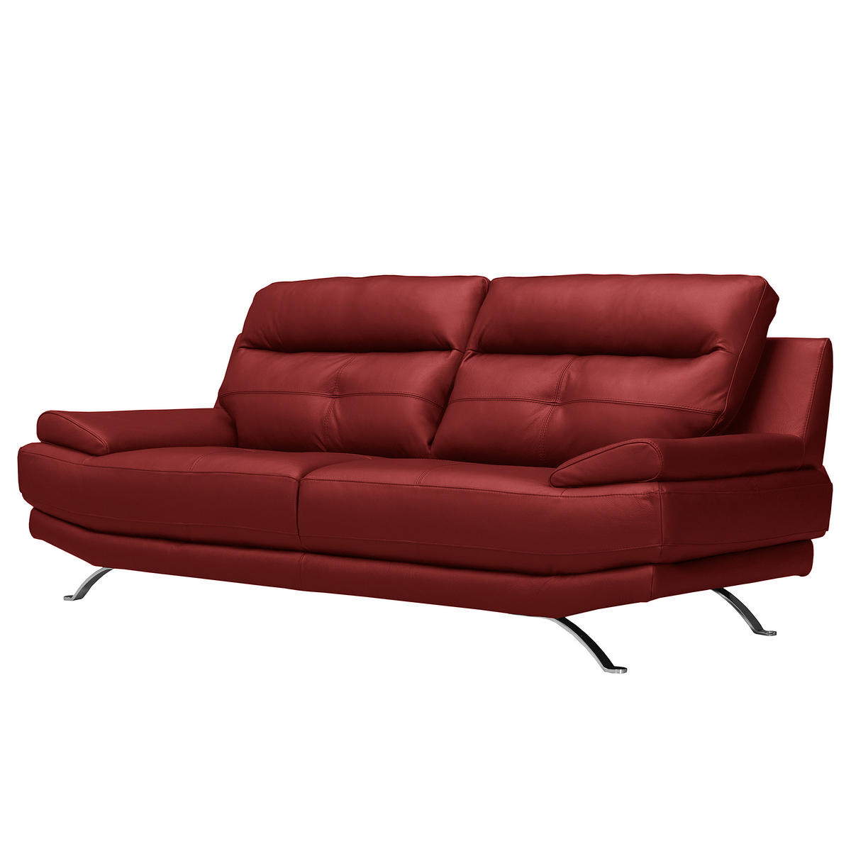 3-SITZER-SOFA Echtleder Rot  - Chromfarben/Rot, Design, Leder/Metall (225/92/99cm) - Livetastic