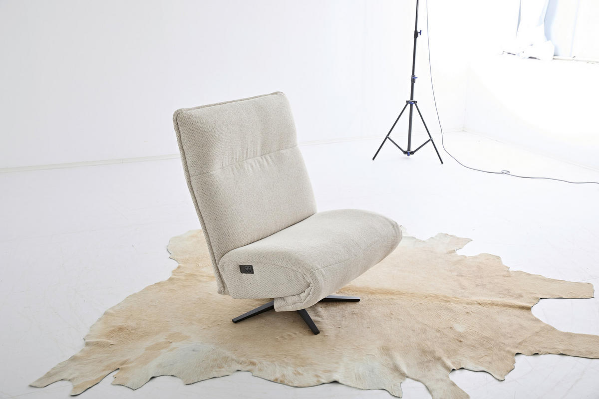 RELAXSESSEL Webstoff Rücken echt, Relaxfunktion, Kopfteilverstellung    - Creme/Schwarz, MODERN, Textil/Metall (90/106/96cm) - Chilliano