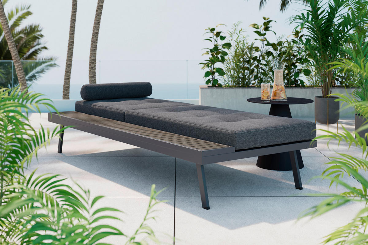 GARTENLIEGE 199/85/86 cm  - Anthrazit, Modern, Kunststoff/Textil (199/85/86cm) - Ambia Garden