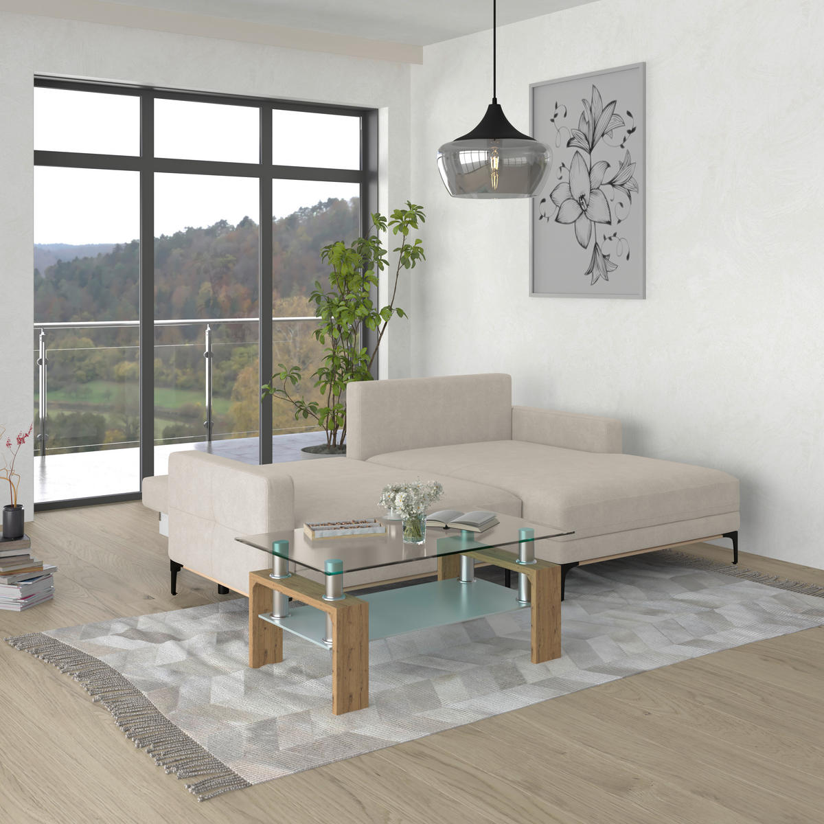 ECKSOFA in Creme  - Creme/Schwarz, Modern, Textil/Metall (238/162cm) - Ondega