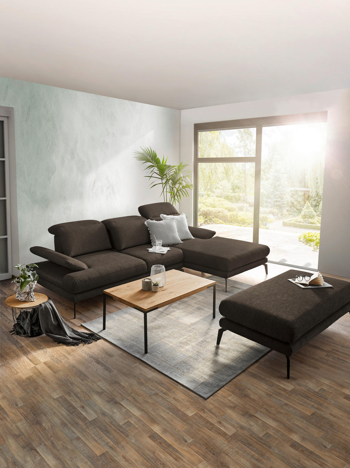 HÖRNSOFFA i vävt tyg mörkbrun  - svart/mörkbrun, Design, metall/textil (289/180cm) - MID.YOU