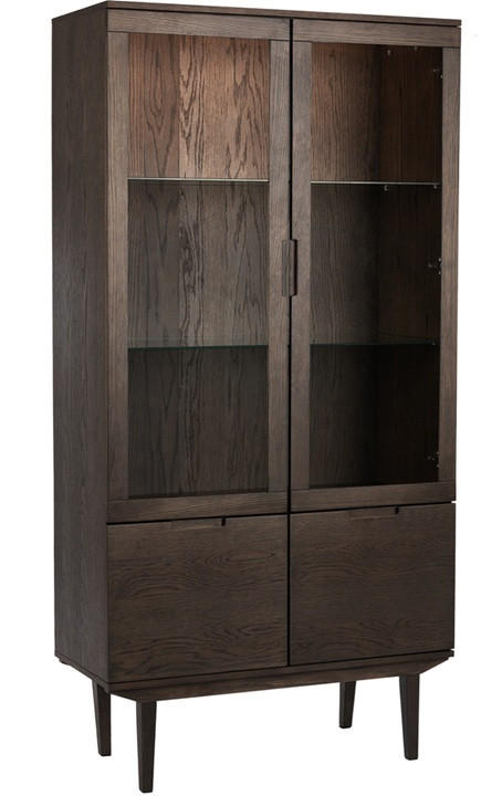 VITRINSKÅP  i faner, delar i massivt trä ek mörkbrun  - mörkbrun, Design, trämaterial/trä (90/180/40cm) - Best Price