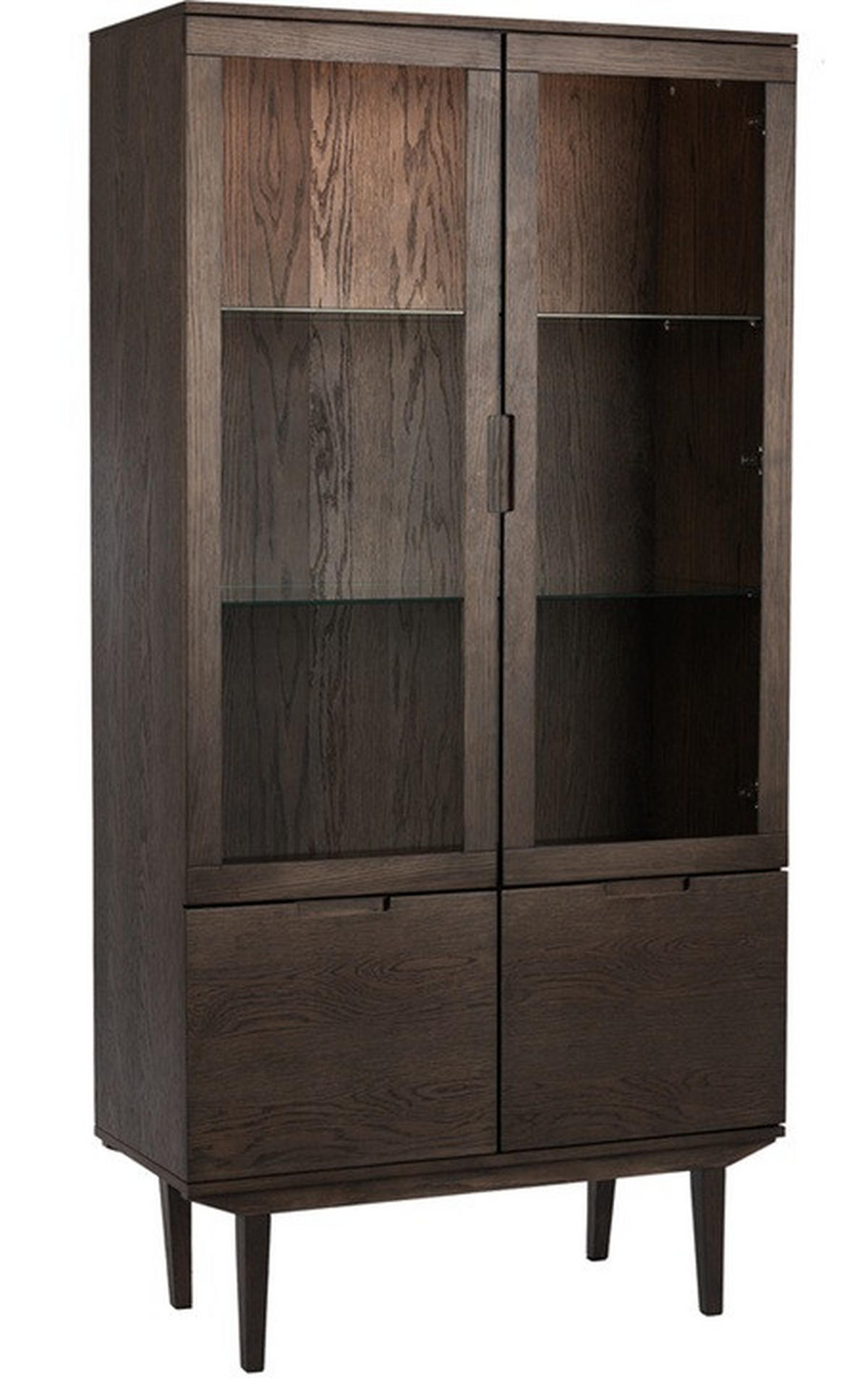 VITRINSKÅP  i faner, delar i massivt trä ek mörkbrun  - mörkbrun, Design, trämaterial/trä (90/180/40cm) - Best Price