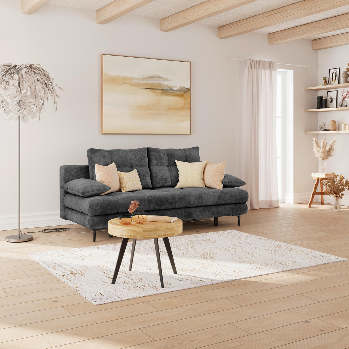 SCHLAFSOFA  mit Liegefunktion, Schlafen auf Sitzhöhe, Rücken echt Chenille Schwarz  - Schwarz, KONVENTIONELL, Textil/Metall (203/94/96cm) - Carryhome