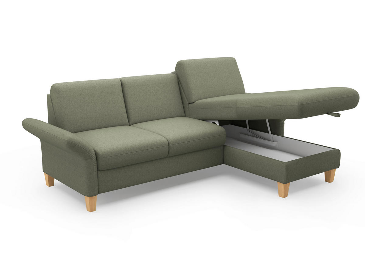 ECKSOFA in Flachgewebe Olivgrün  251/164 cm  - Eichefarben/Olivgrün, KONVENTIONELL, Holz/Textil (251/164cm) - Sit & More