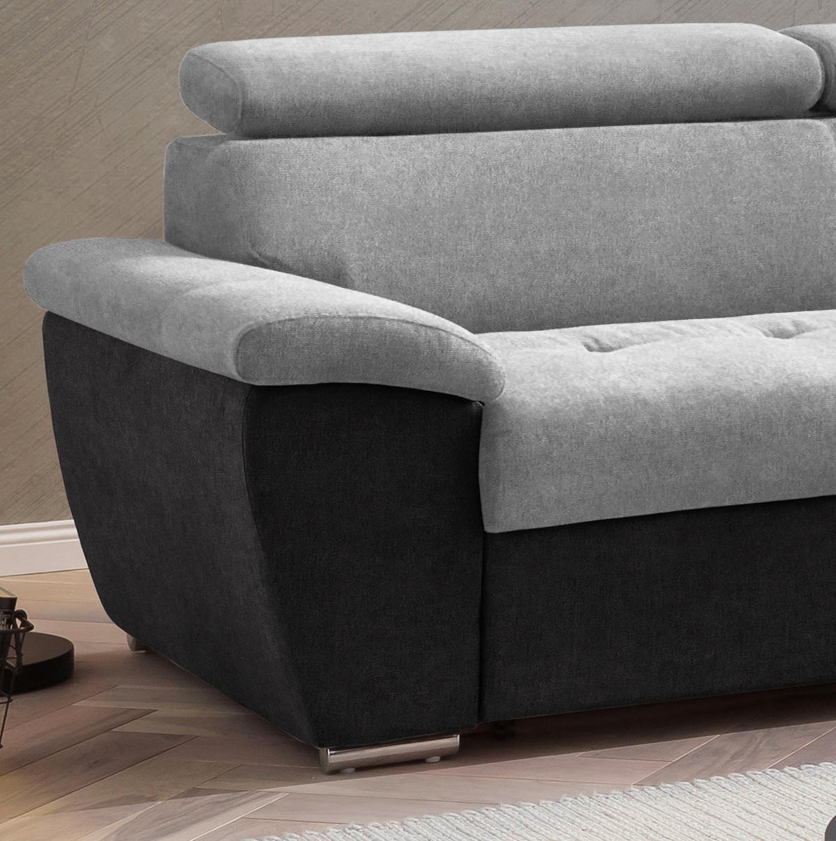 ECKSOFA in Mikrofaser Schwarz, Silberfarben  - Chromfarben/Silberfarben, Design, Textil/Metall (262/216cm) - Livetastic