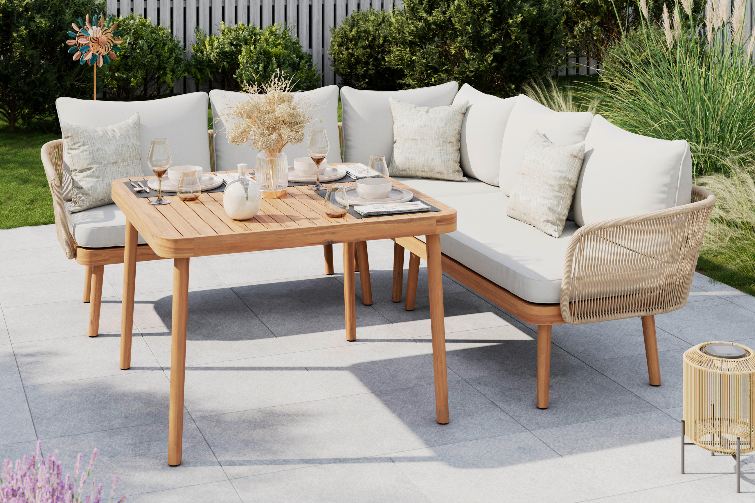 DINING-LOUNGESET  - Beige/Akaziefarben, Natur, Holz (208/208cm) - Ambia Garden