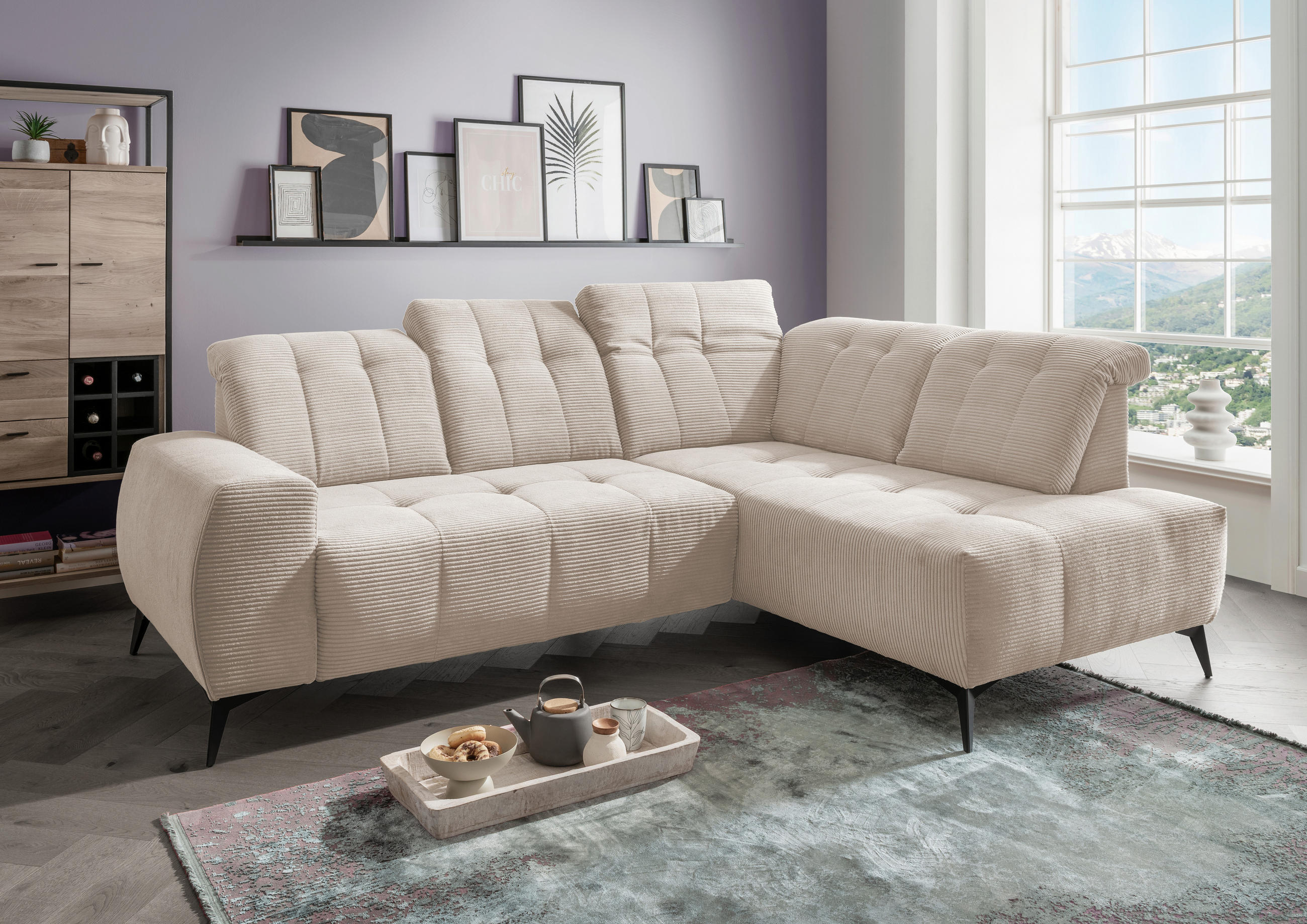 ECKSOFA Beige Cord  - Beige/Schwarz, MODERN, Textil/Metall (261/200cm) - Livetastic