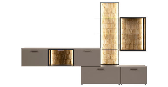 WOHNWAND 285/190,5/42,4 cm  in Braun, Eichefarben  - Schieferfarben/Eichefarben, Design, Glas/Holz (285/190,5/42,4cm) - Moderano