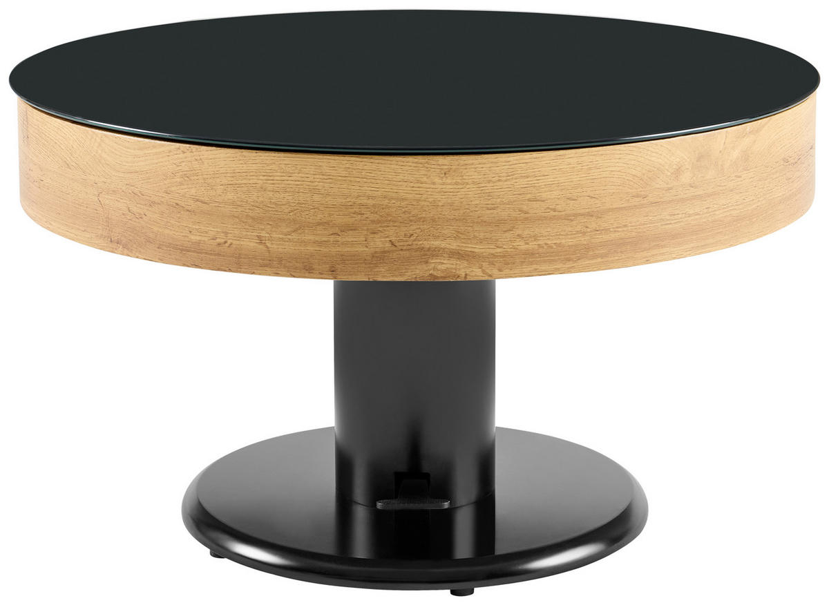 COUCHTISCH ESG 80/80/46 cm rund Schwarz, Eichefarben  - Eichefarben/Schwarz, Design, Glas/Holzwerkstoff (80/80/46cm) - MID.YOU