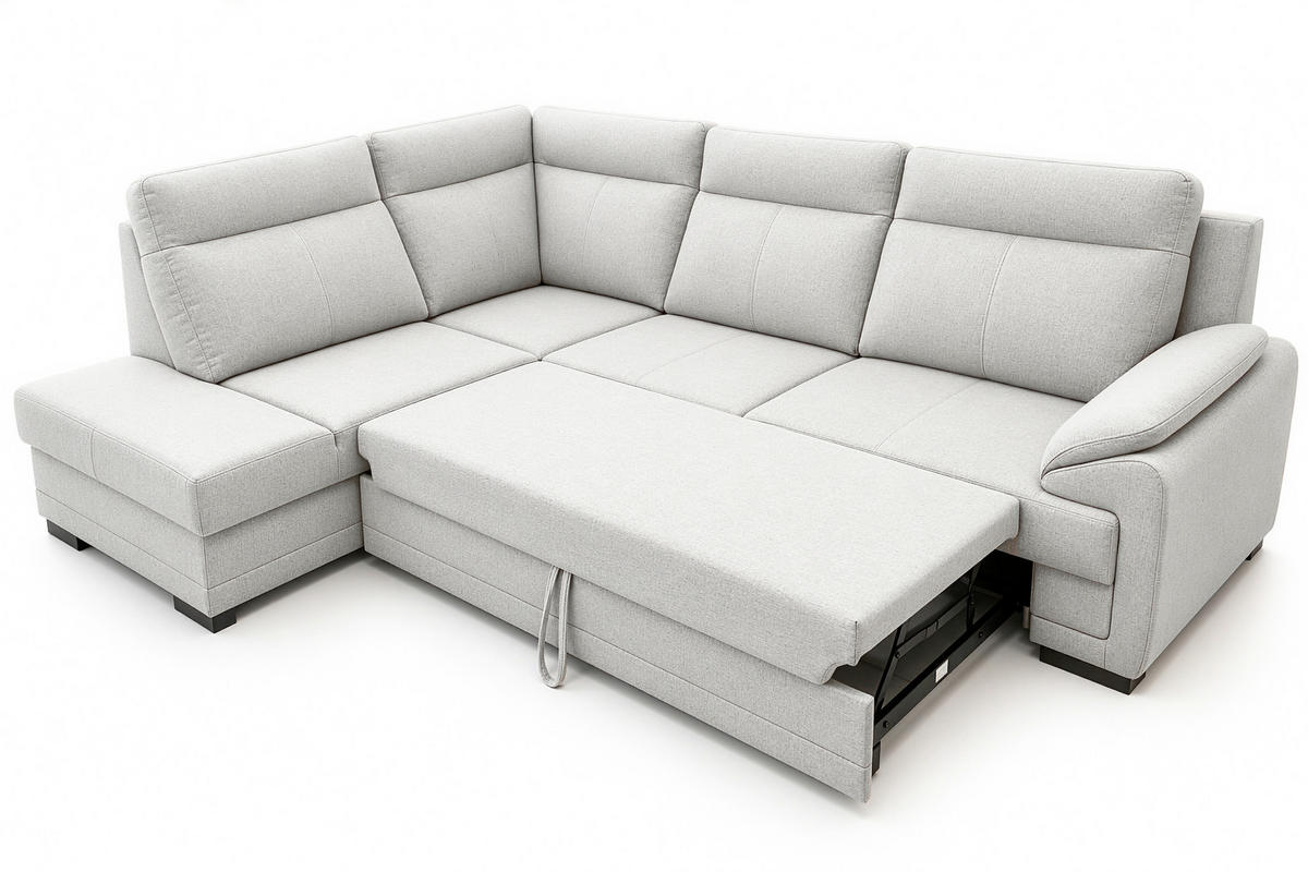 ECKSOFA ALTONA Hellgrau Flachgewebe Bettkasten, Schlaffunktion, Stauraum  - Hellgrau/Schwarz, Basics, Holz/Kunststoff (272/207cm) - MID.YOU