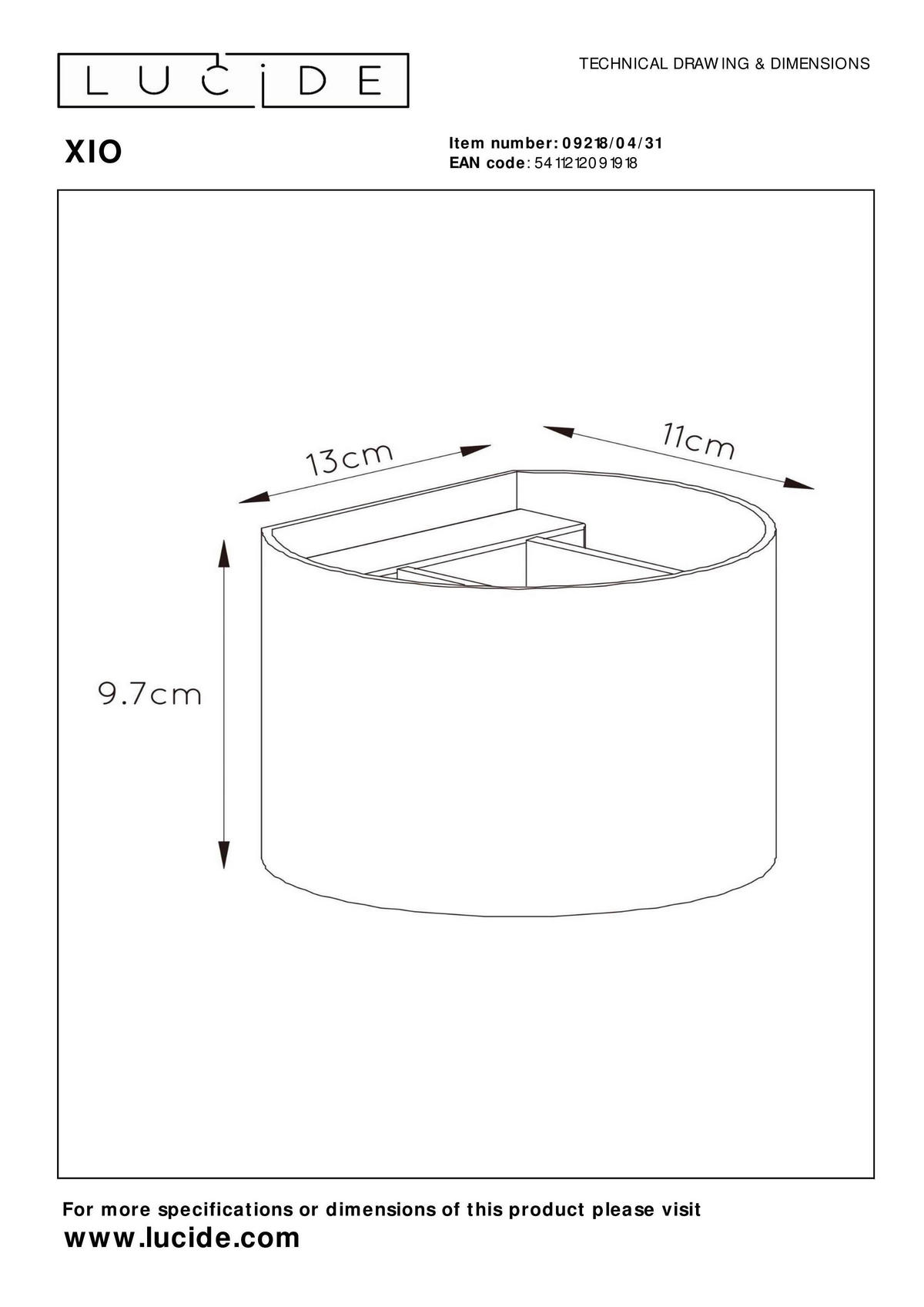 LED-WANDLEUCHTE Xio 11/13/9.7 cm   - Weiß, Design, Metall (11/13/9.7cm) - Lucide