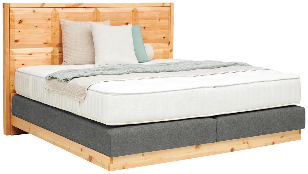 BOXSPRINGBETT 180/200 cm  Zirbelkieferfarben, Dunkelgrau  - Dunkelgrau/Zirbelkieferfarben, Natur, Holz/Textil (180/200cm) - Valnatura