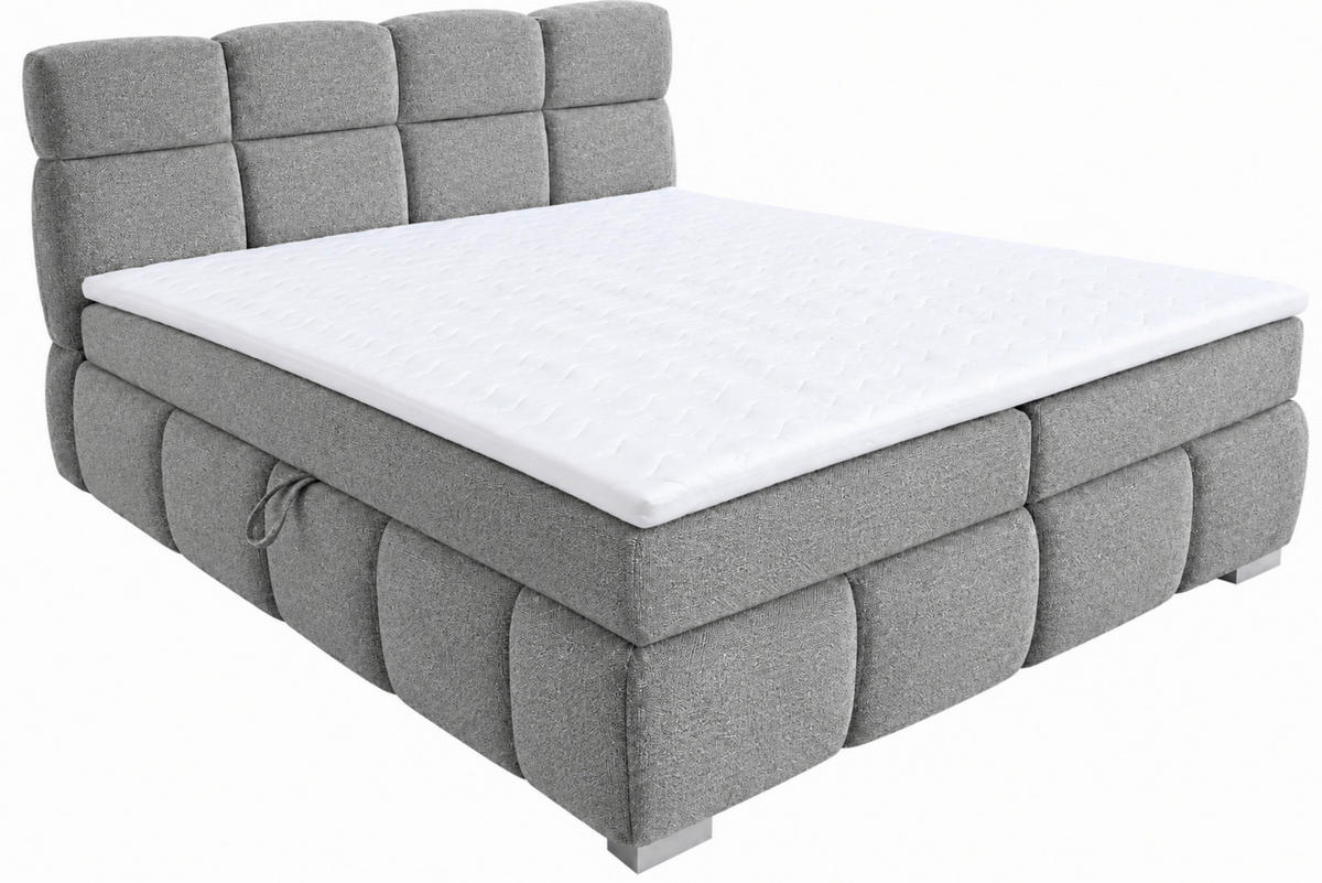 BOXBETT 140/200 cm,  in Grau, Bettkasten, Topper,  - Chromfarben/Grau, MODERN, Holz/Kunststoff (140/200cm) - MID.YOU