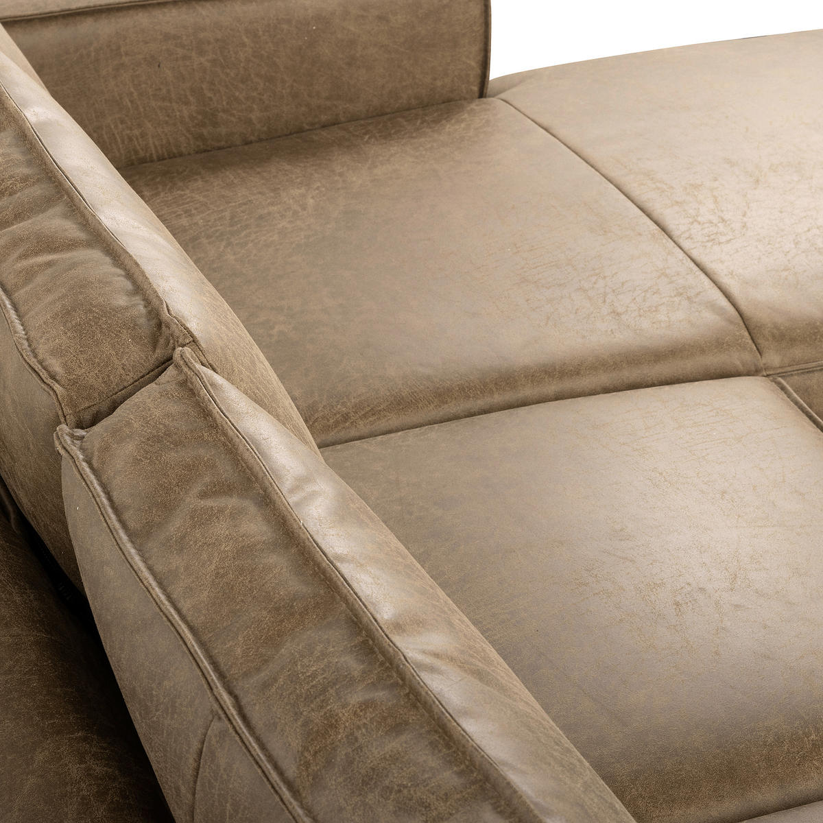 ECKSOFA Graubraun Echtleder Lederlook Rücken echt  - Graubraun/Schwarz, Design, Leder/Textil (166/238cm) - Livetastic