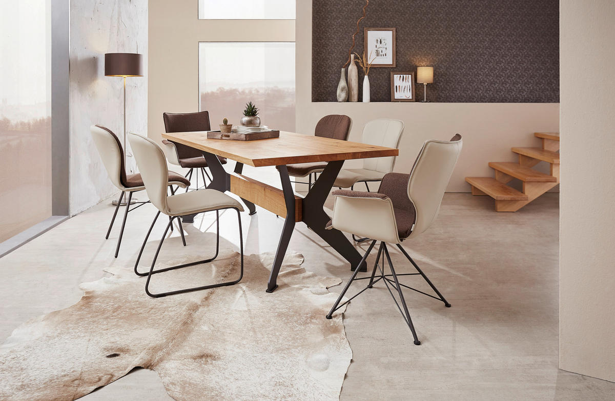 ESSTISCH Eiche massiv rechteckig Anthrazit, Eichefarben  - Eichefarben/Anthrazit, Design, Holz/Metall (200/100/77cm) - Bert Plantagie