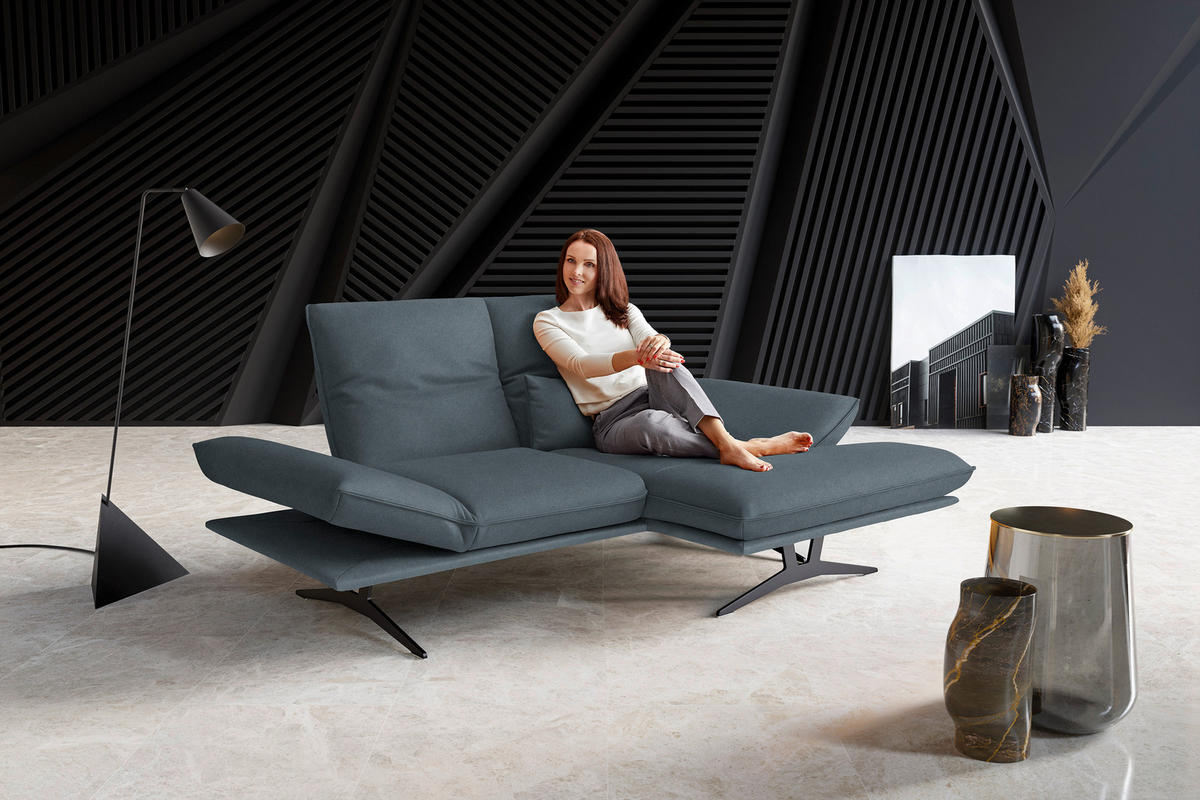 ECKSOFA in Echtleder Blau  - Blau/Schwarz, Design, Leder/Metall (210/130cm) - Dieter Knoll