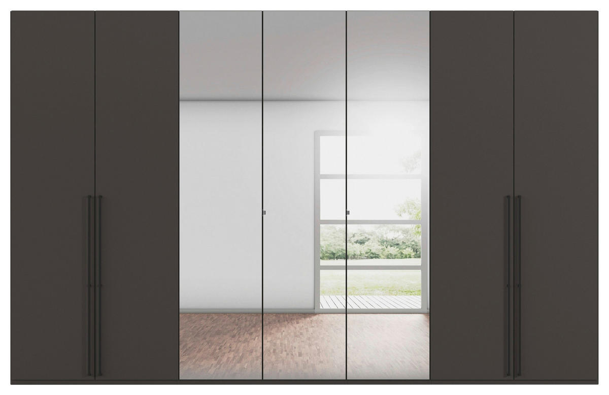 DREHTÜRENSCHRANK 350/223/61 cm,  in Graphitfarben, 7-türig  - Chromfarben/Schwarz, Basics, Glas/Holzwerkstoff (350/223/61cm) - Novel