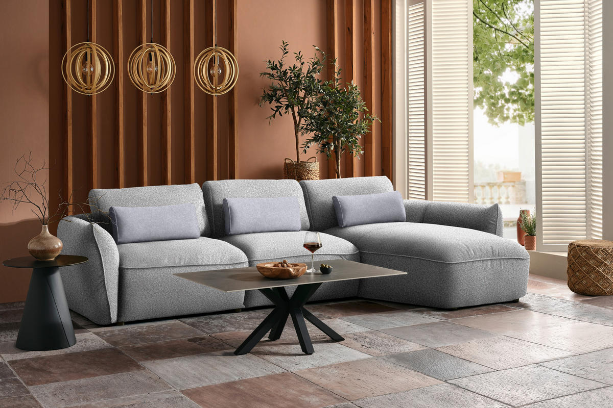 ECKSOFA  in Chenille Greige  340/190 cm  - Greige/Schwarz, Design, Kunststoff/Textil (340/190cm) - Belluti