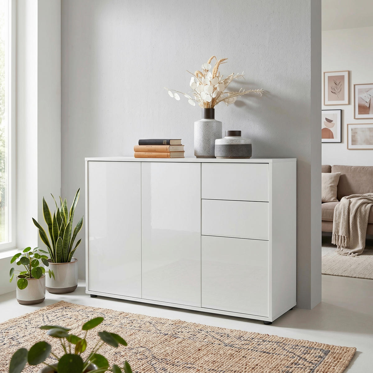 KOMODA, biela, biela s vysokým leskom, 105,5/73/33 cm - čierna/biela, Modern, kompozitné drevo/plast (105,5/73/33cm) - MID.YOU
